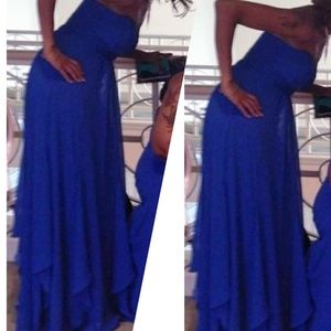 DAVID'S BRIDAL LONG STRAPLESS CHIFFON DRESS